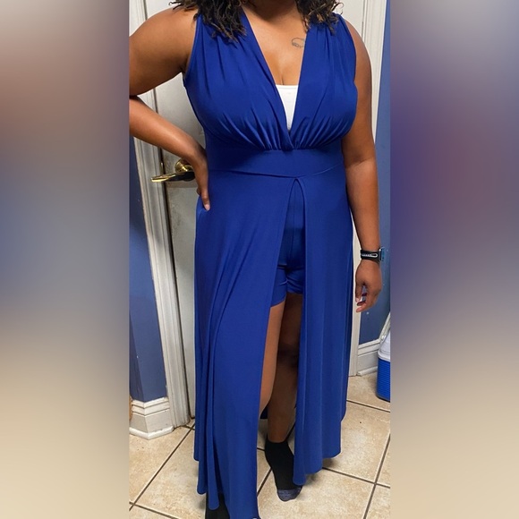 Find Me Plus Romper Dress Royal Blue Short Sleeve V Neck Elegant Size 1X - Picture 3 of 12